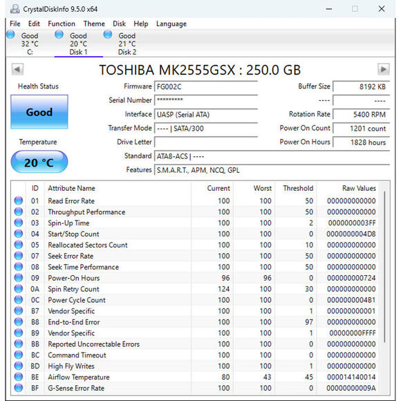 TOSHIBA MK2555GSX 250GB 2.5" 5400 RPM SATA LAPTOP Hard Disk Drive HDD - Picture 3 of 3